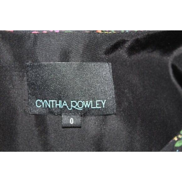 CYNTHIA ROWLEY Sz 0 XS Black Floral Ruffle Hem Swing Flounce Dress - Picture 3 of 13